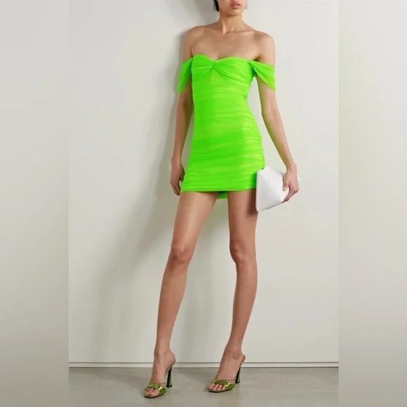 green emerald velvet dress Tamar Long Sleeve Off-Shoulder Mini Dress Green– Selfie Leslie